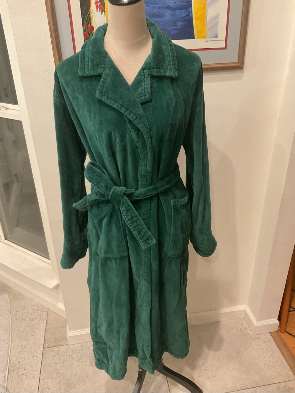 Vintage 1990s Laura Ashley Plush Long Robe in Emerald Green